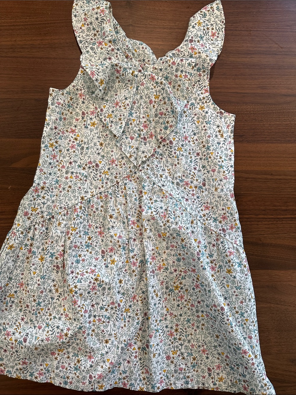 Tea Collection White Sundress with Multicolor Floral Print and Ruffle Straps